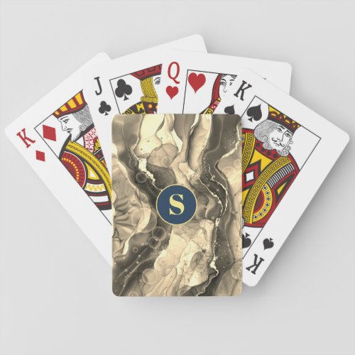 Sepia Liquid Ink Tones Monogram Poker Cards
