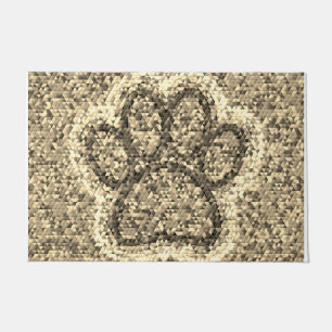 Sepia Low Poly Dog Paw Print Doormat