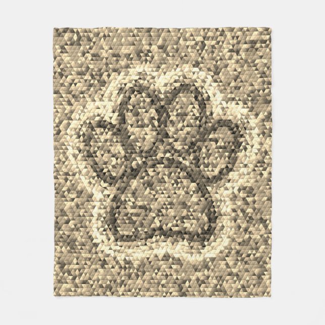 Sepia Low Poly Dog Paw Print Fleece Blanket (Front)