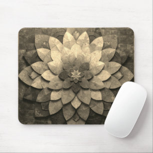 Sepia Mandala Art Textured Flower Mouse Pad