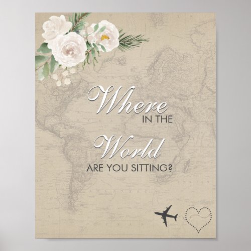 Sepia Map Bridal Shower Seating Sign 