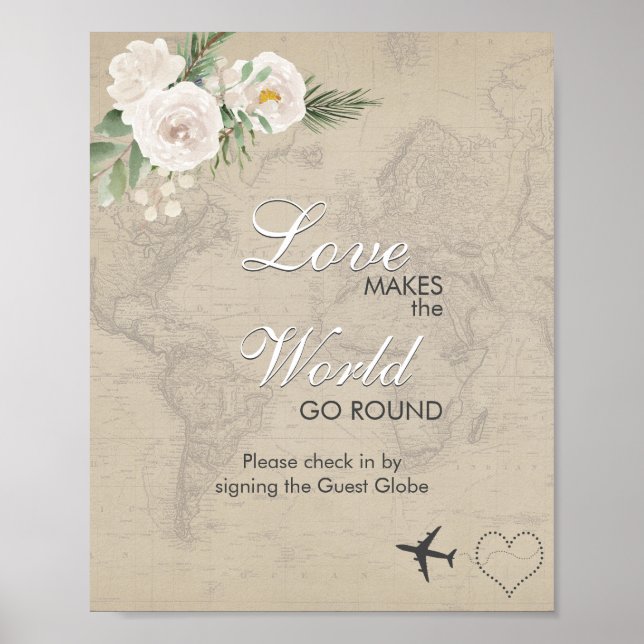 Sepia Map  Bridal Shower Travel theme Sign in (Front)
