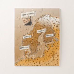 Sepia Map Of Scandinavia Jigsaw Puzzle