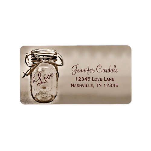 Sepia Mason Jar Wedding Return Address Labels