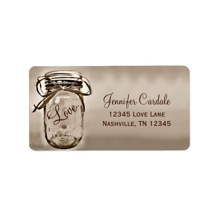 Sepia Mason Jar Wedding Return Address Labels | Zazzle