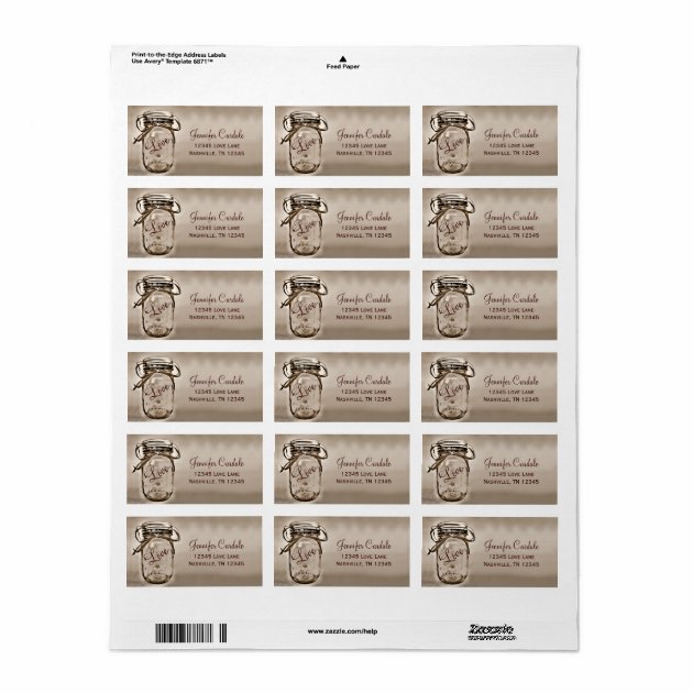 Sepia Mason Jar Wedding Return Address Labels