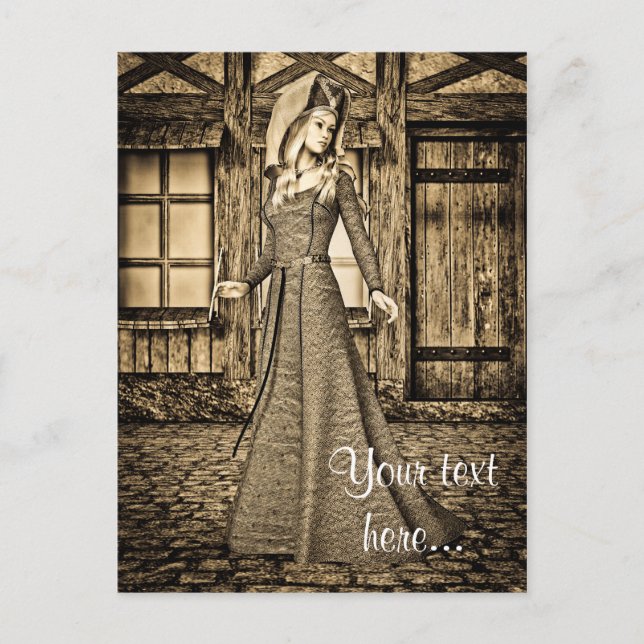 Sepia Medieval Princess Renaissance Art Postcard (Front)