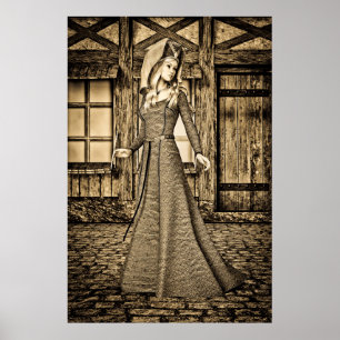 Sepia Medieval Princess Renaissance Art Poster