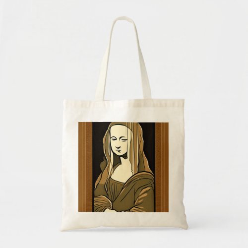 Sepia Mona Lisa Wood Carving Style Line Art Tote Bag