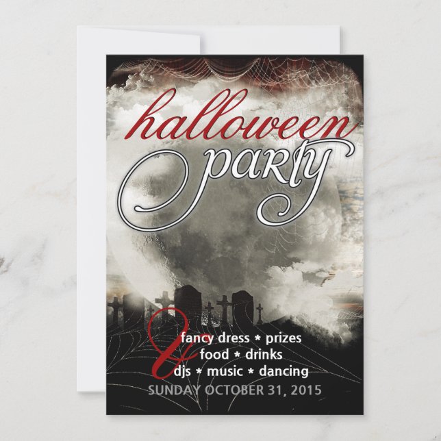Sepia Moon Cemetery Dreams Halloween Party Invites (Front)