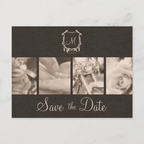 Sepia Motorcycle Photos Save the Date Announcement