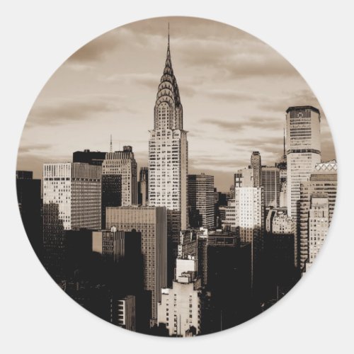 Sepia New York City Ink Sketch Classic Round Sticker