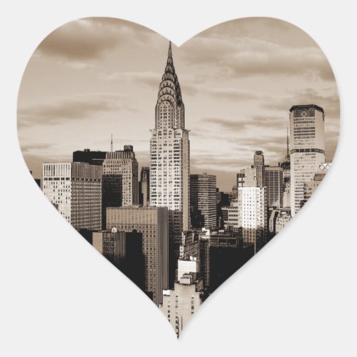 Sepia New York City Ink Sketch Heart Sticker