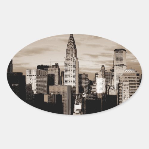 Sepia New York City Ink Sketch Oval Sticker