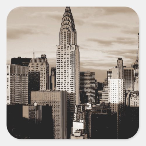 Sepia New York City Ink Sketch Square Sticker