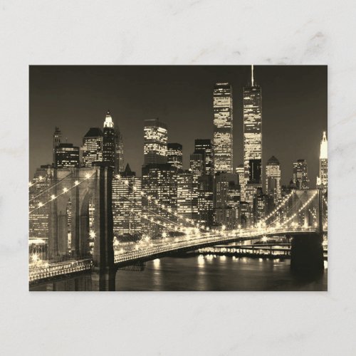 Sepia New York City Night Postcard