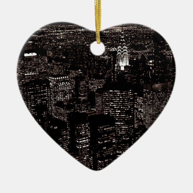 Sepia New York City Night Skyline Ceramic Ornament (Front)