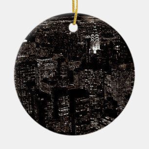 Sepia New York City Night Skyline Ceramic Ornament