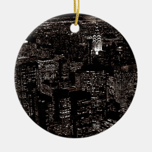 Sepia New York City Night Skyline Ceramic Ornament