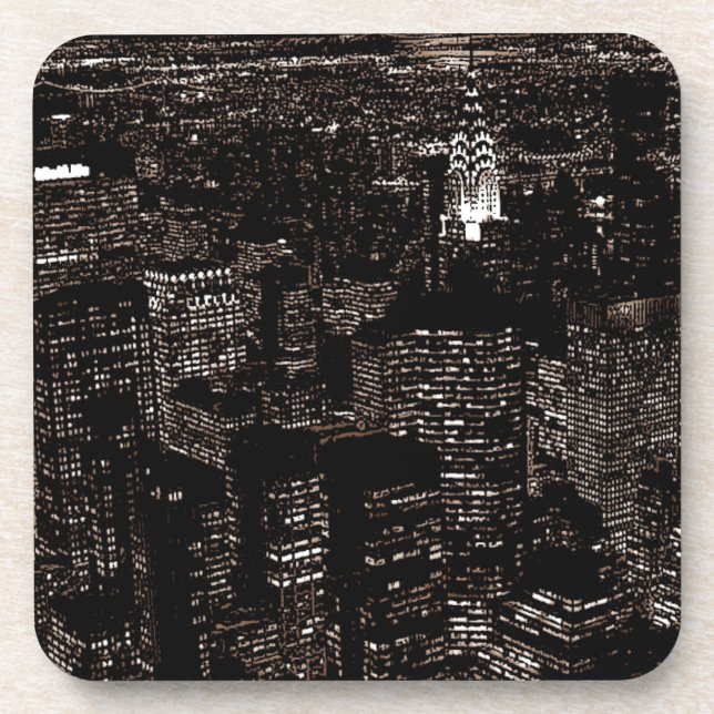 Sepia New York City Night Skyline Drink Coaster (Front)