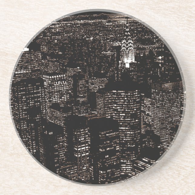Sepia New York City Night Skyline Drink Coaster (Front)