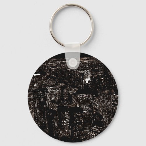 Sepia New York City Night Skyline Keychain