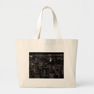 Sepia New York City Night Skyline Large Tote Bag