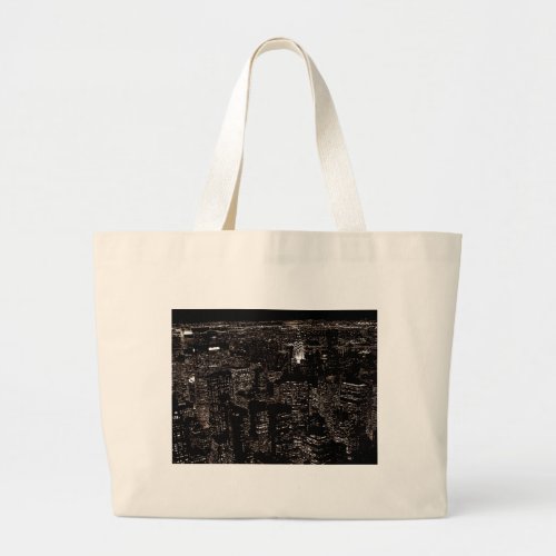 Sepia New York City Night Skyline Large Tote Bag