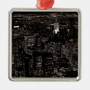 Sepia New York City Night Skyline Metal Ornament
