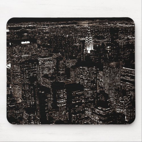 Sepia New York City Night Skyline Mouse Pad