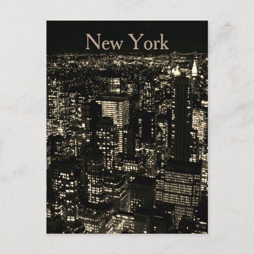 Sepia New York City Night Skyline Postcard