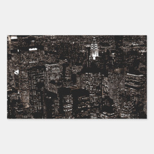 Sepia New York City Night Skyline Rectangular Sticker