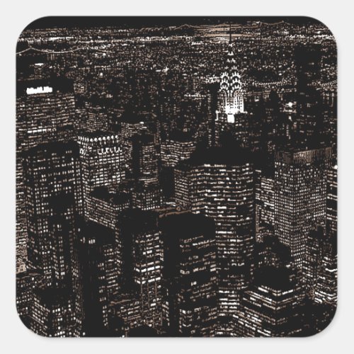 Sepia New York City Night Skyline Square Sticker