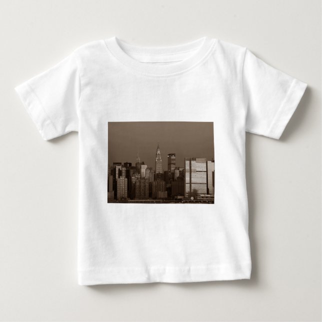 Sepia New York City Skyline Baby T-Shirt (Front)