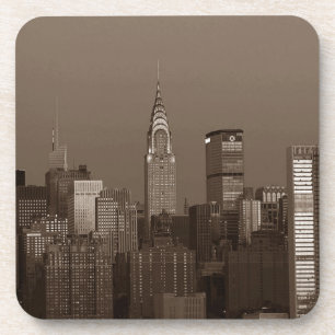 Sepia New York City Skyline Beverage Coaster