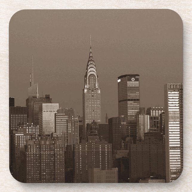 Sepia New York City Skyline Beverage Coaster (Front)