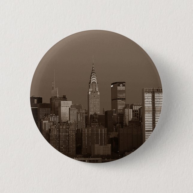 Sepia New York City Skyline Button (Front)