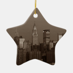 Sepia New York City Skyline Ceramic Ornament