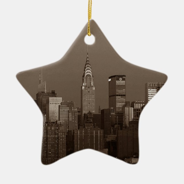 Sepia New York City Skyline Ceramic Ornament (Front)