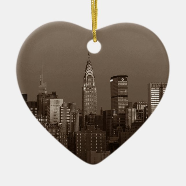 Sepia New York City Skyline Ceramic Ornament (Front)