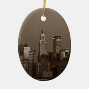 Sepia New York City Skyline Ceramic Ornament