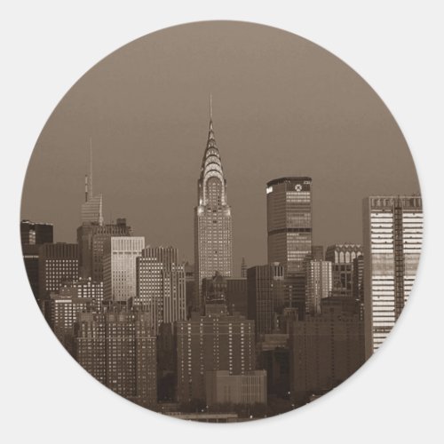 Sepia New York City Skyline Classic Round Sticker