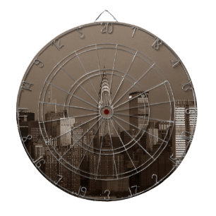 Sepia New York City Skyline Dartboard With Darts