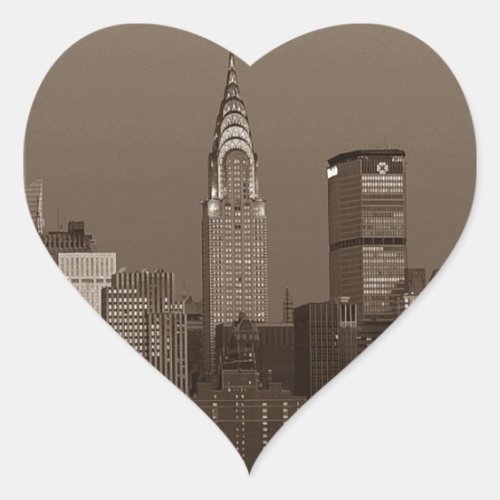 Sepia New York City Skyline Heart Sticker