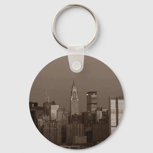 Sepia New York City Skyline Keychain
