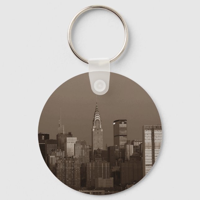 Sepia New York City Skyline Keychain (Front)