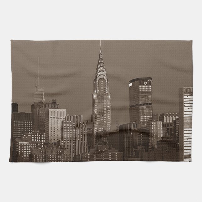 Sepia New York City Skyline Kitchen Towel (Horizontal)