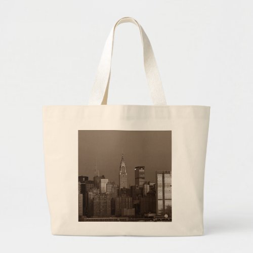 Sepia New York City Skyline Large Tote Bag