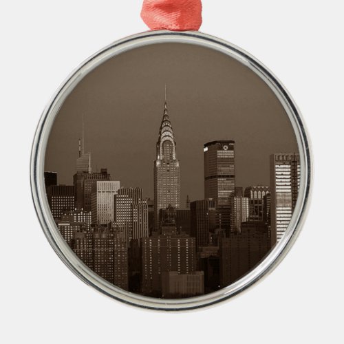 Sepia New York City Skyline Metal Ornament