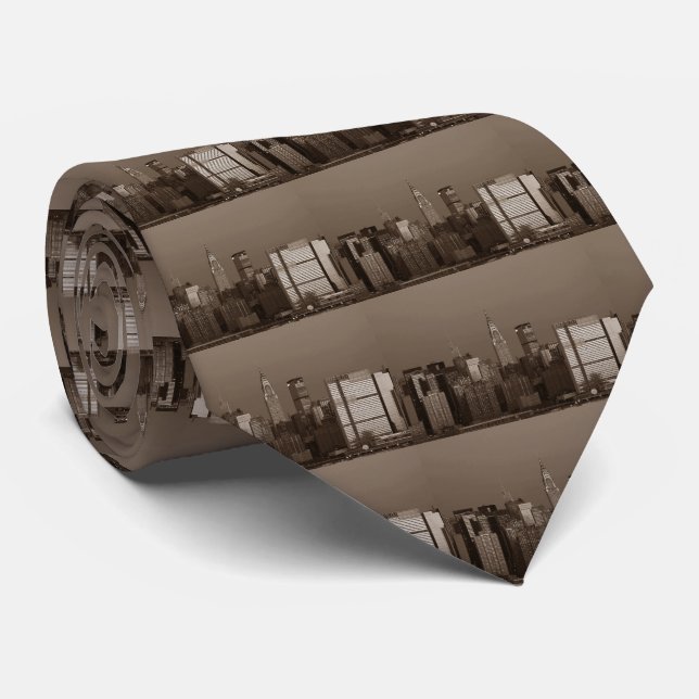 Sepia New York City Skyline Neck Tie (Rolled)
